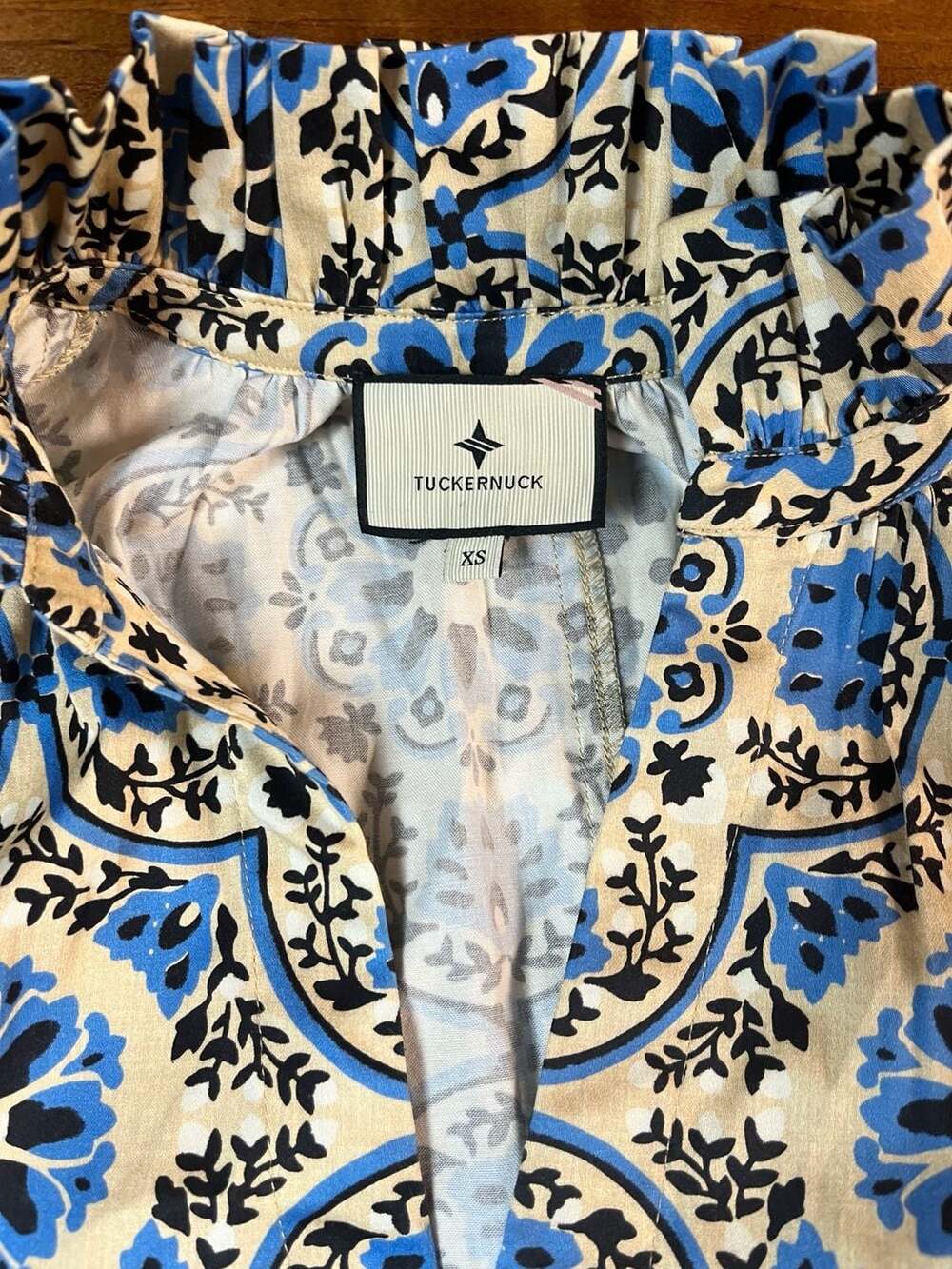 Tuckernuck Blue and White Medallion Print Ruffle Crawford Dress - Picture 2 of 8